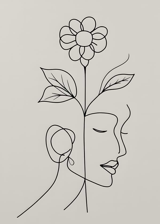 Minimalist Line Art: Woman Flower and Mind