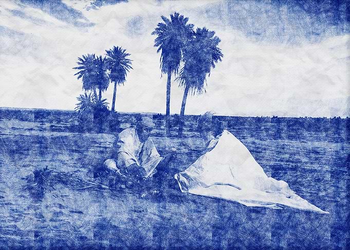 Blue Landscape with Palm Trees