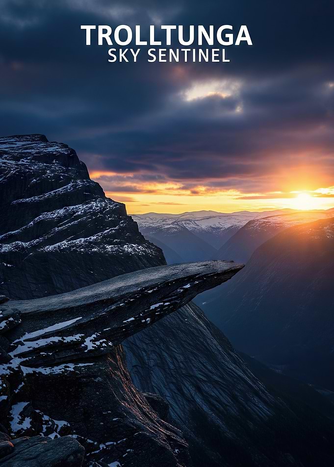 Trolltunga Sky Sentinel – Norwegian Sunset Majesty