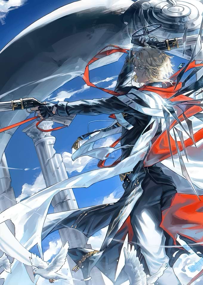 Anime Angel with Guns and Doves