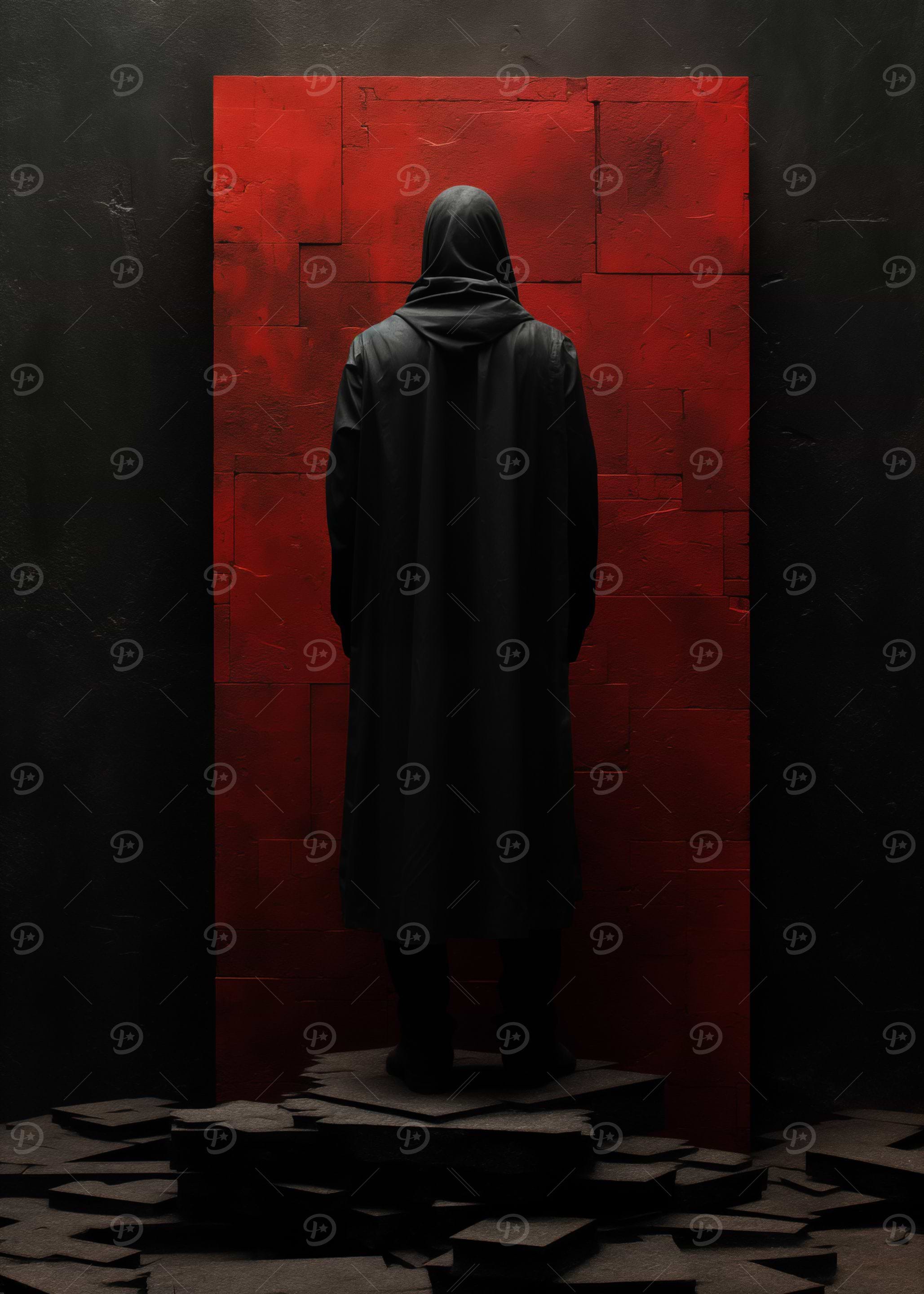 Hooded Figure Red Wall