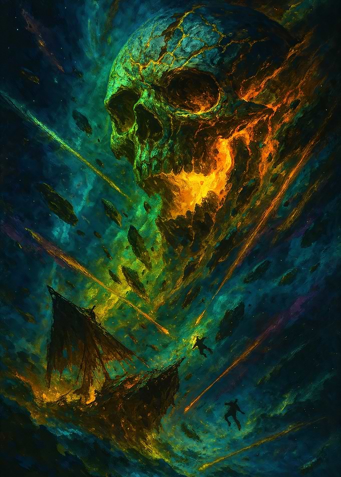 Skull, Ship, and Meteor Shower