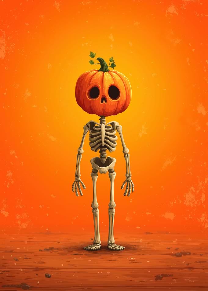Pumpkin Head Halloween Skeleton