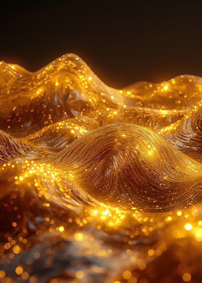 Golden Sparkling Waves Abstract