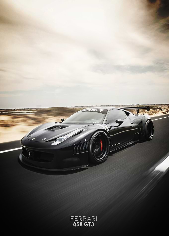 Black Ferrari 458 GT3 on Road
