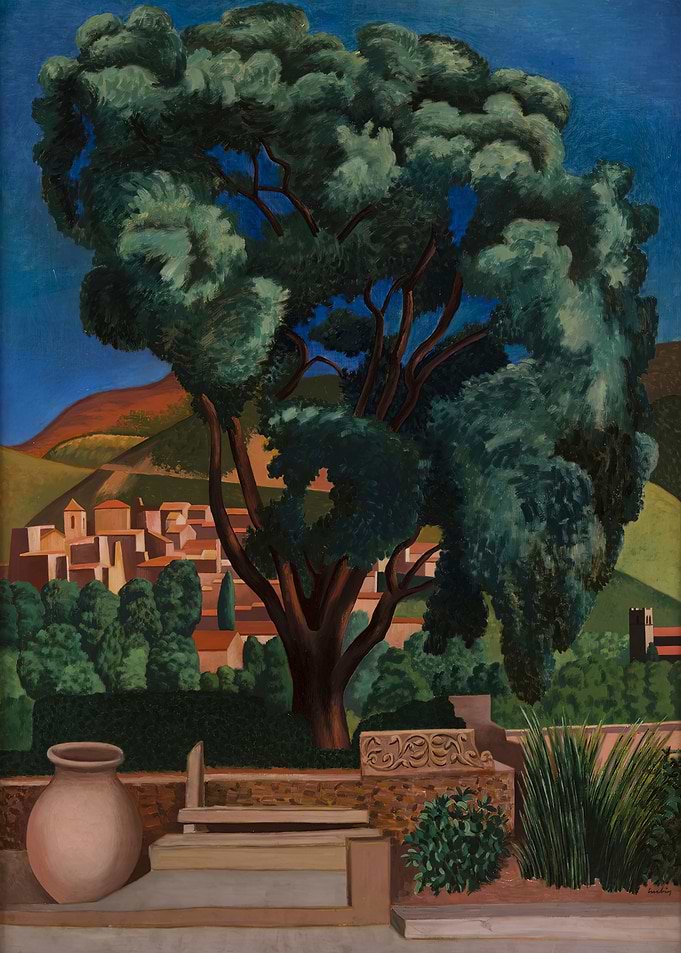 Auguste Herbin Landscape with Tree and Village Painting