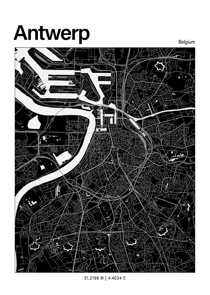 Antwerp Black and White Map