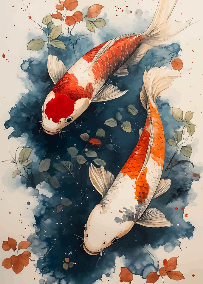Koi Fish Watercolor Painting
