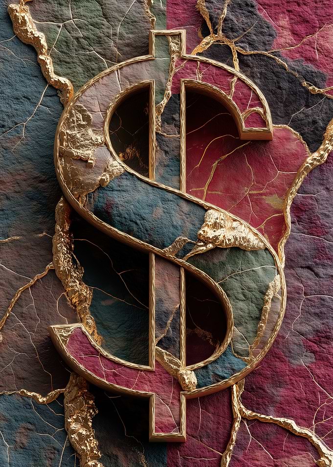 Golden Marble Dollar Sign