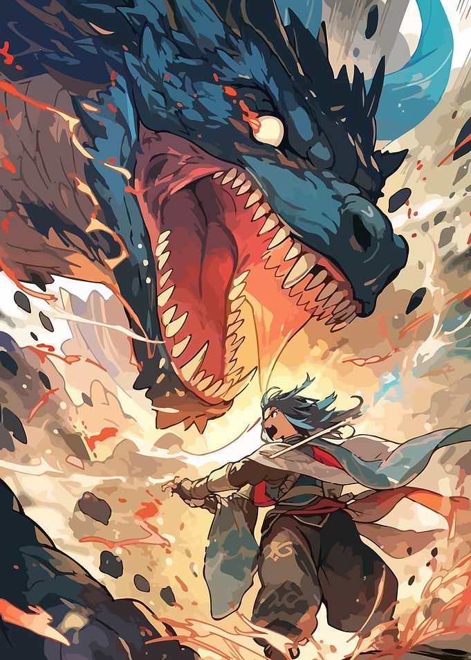 Dragon and Warrior Confrontation