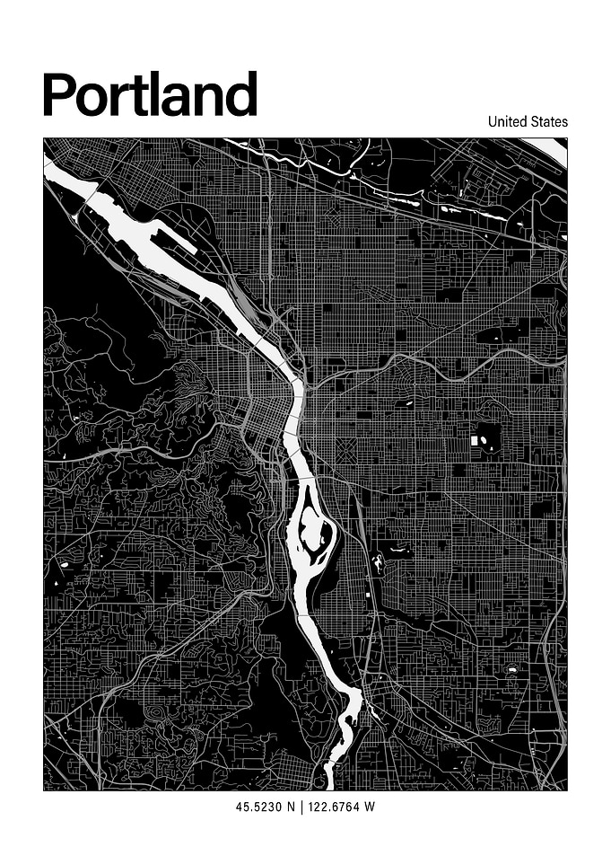 Portland Black and White Map