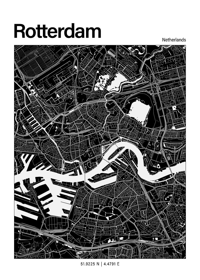 Rotterdam Black and White Map