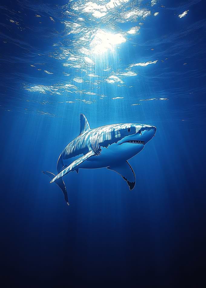 Great White Shark in Ocean Depths