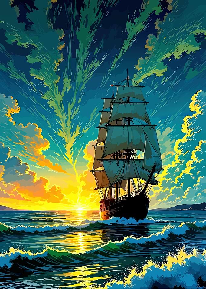Sailing Ship at Sunset