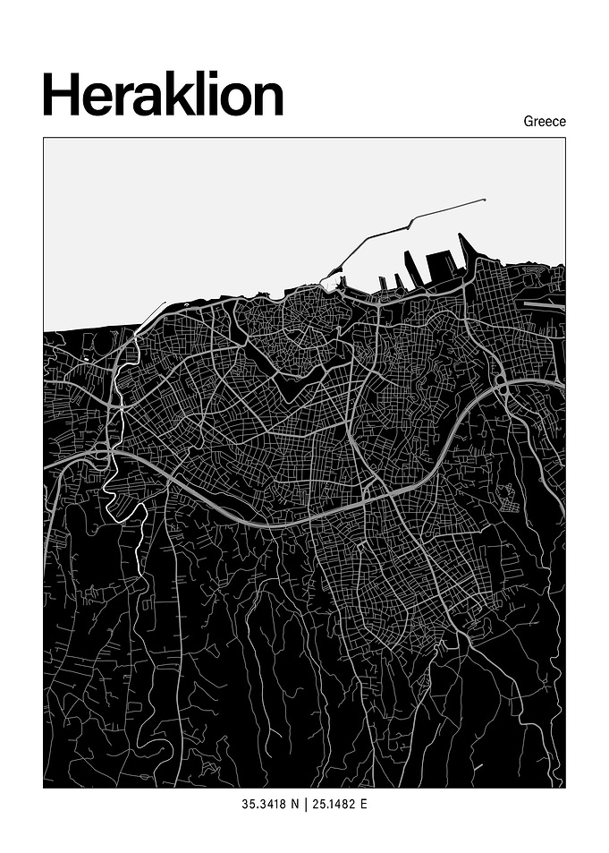 Heraklion Black and White Map