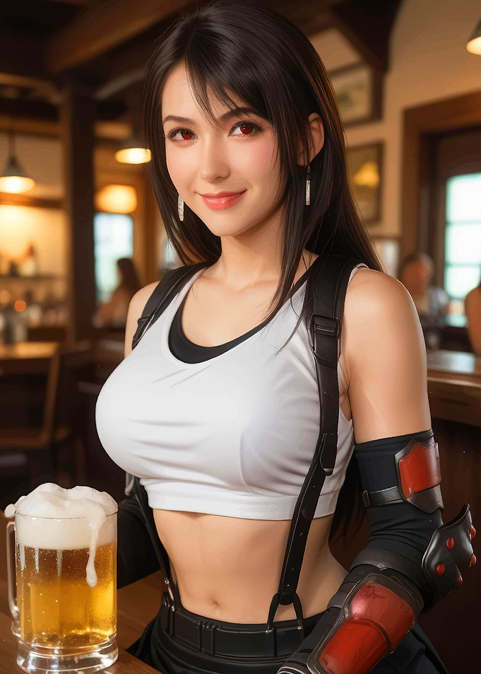 Tifa Lockhart with Beer in Bar