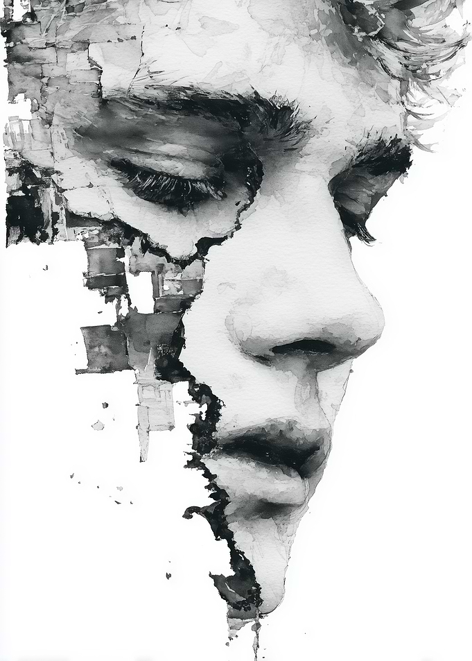 Monochrome Portrait with Abstract Fragmentation