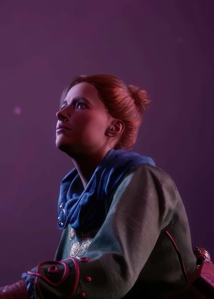 Woman Looking Upward in Purple Light