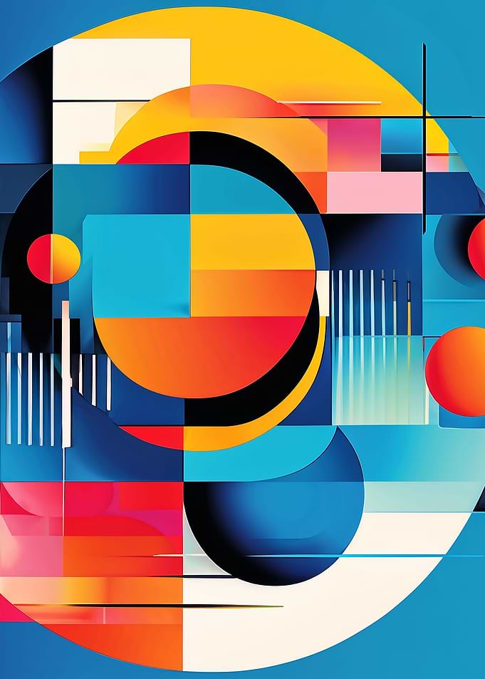 Geometric Abstract Art with Circles and Squares