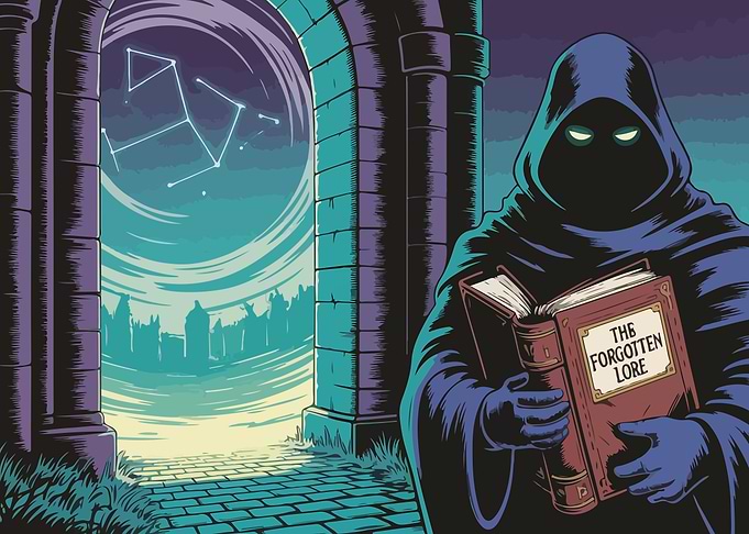 The Forgotten Lore: Hooded Figure and Book