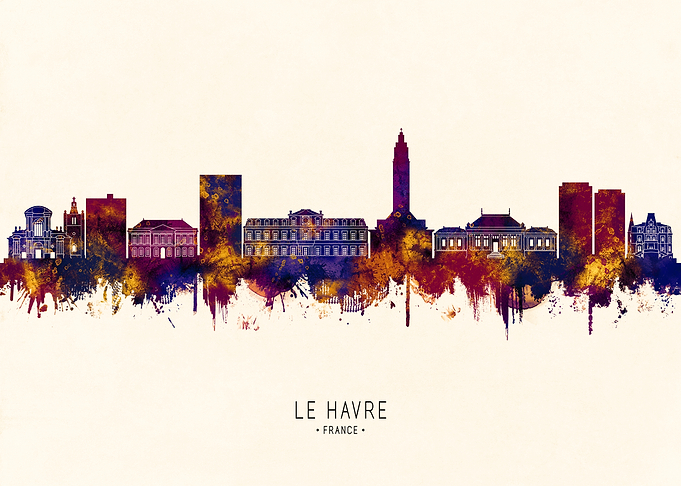 Le Havre France Skyline Watercolor