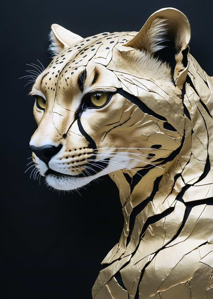 Golden Cheetah Portrait on Black Background