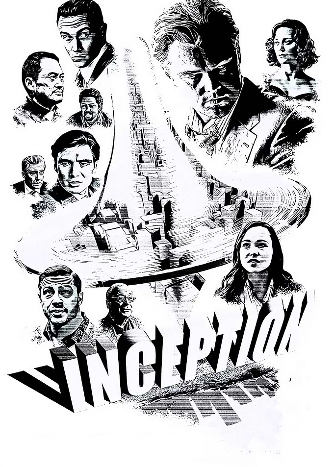 Inception Movie Poster Black and White