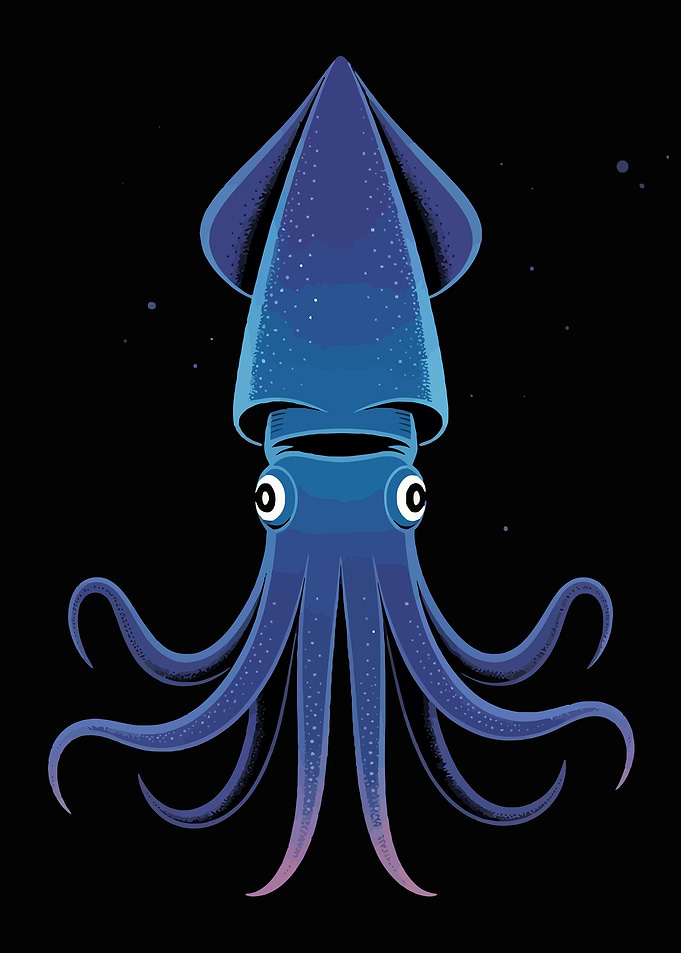 Stylized Blue Squid on Black Background