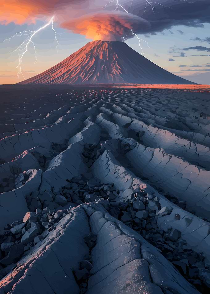 Volcano Eruption with Lightning Strikes