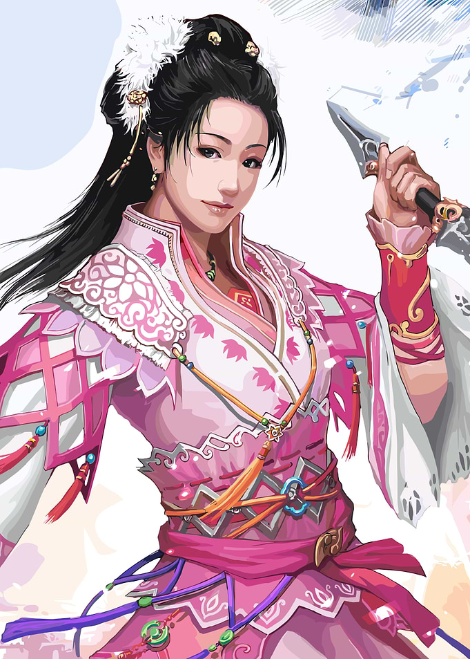 Female Warrior with Sword in Pink