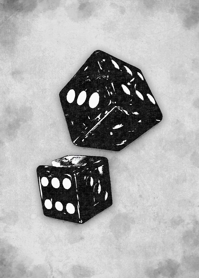 Two Black Dice on Gray Background