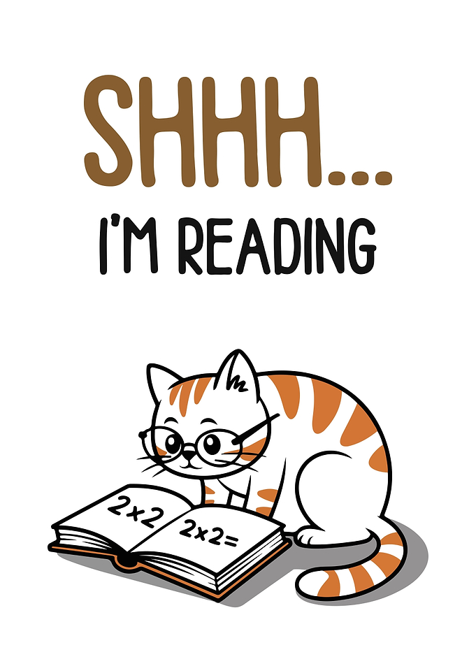 Shhh... I'm Reading Cat Cartoon