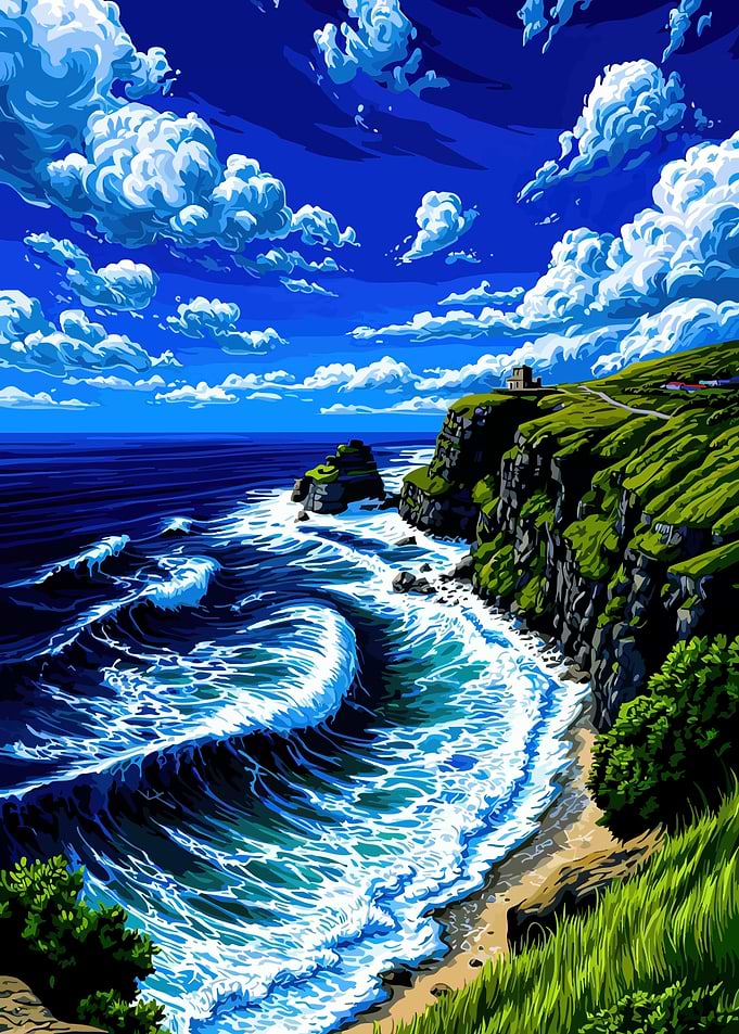 Coastal Cliff Landscape with Waves