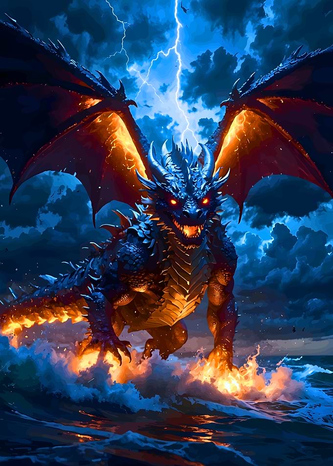 Dragon on the Sea with Lightning