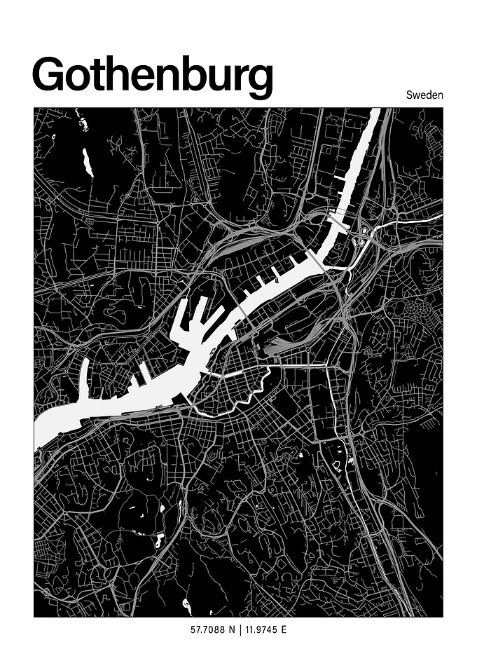 Gothenburg Black and White Map