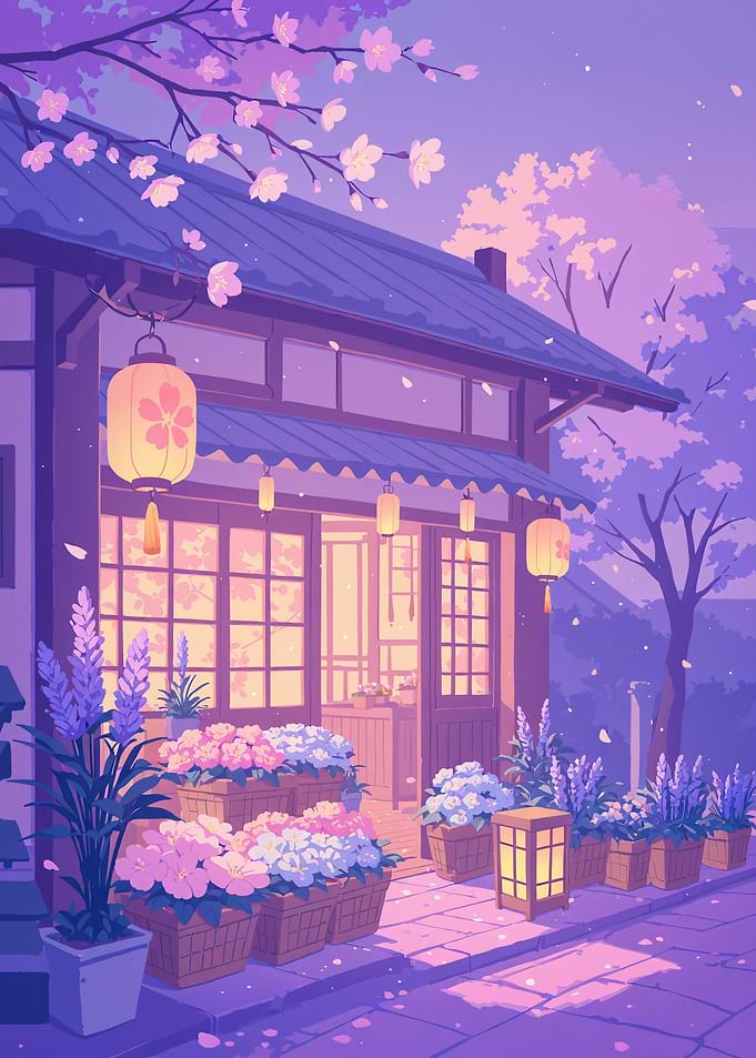 Anime Flower Shop with Cherry Blossom Sakura