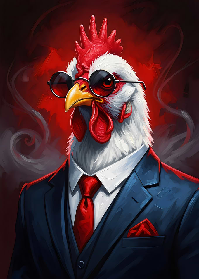 Dapper Chicken in Suit and Glasses