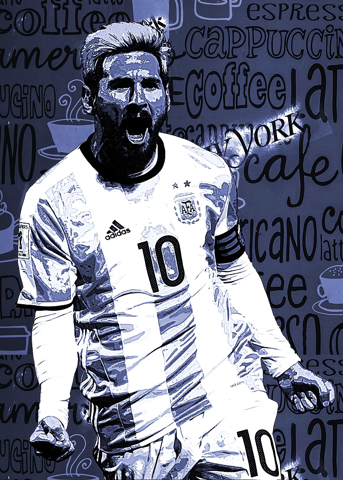 Messi Celebration Blue Tone Art