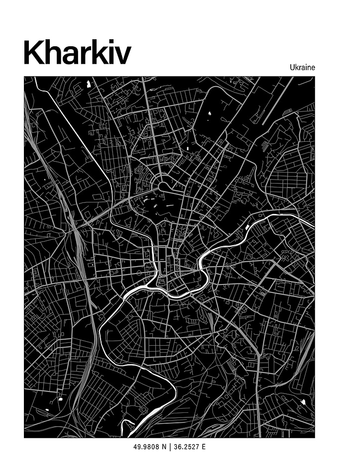 Kharkiv Black and White Map