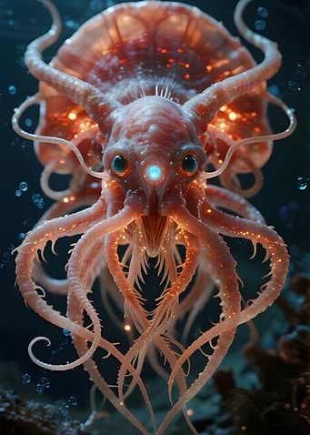 Alien Octopus Creature in Deep Sea
