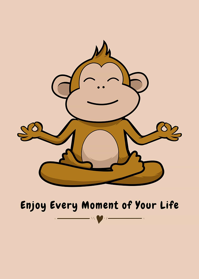 Meditating Monkey Cartoon with Inspirational Quote