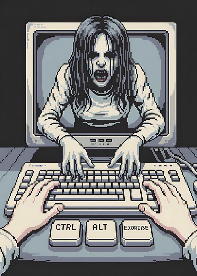 Retro Pixel Art Horror Computer Exorcise Poster