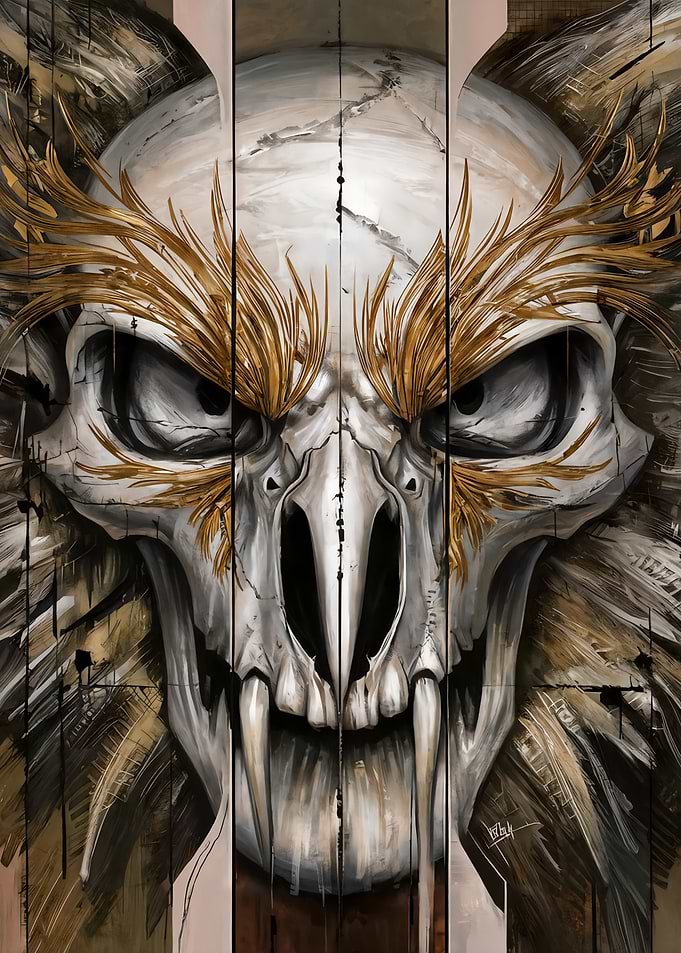 Skull with Golden Feathers Digital Art