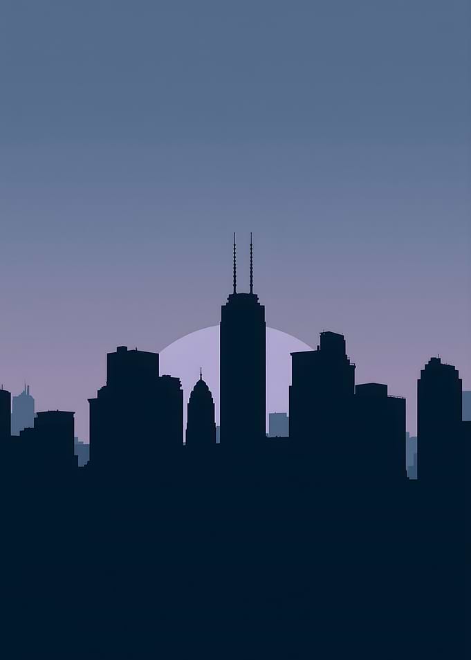 Twilight Cityscape Silhouette at Dusk