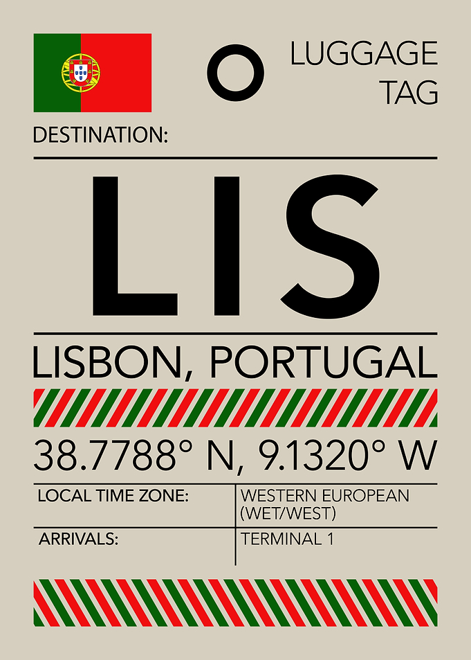 LIS Lisbon, Portugal Airport Luggage Tag
