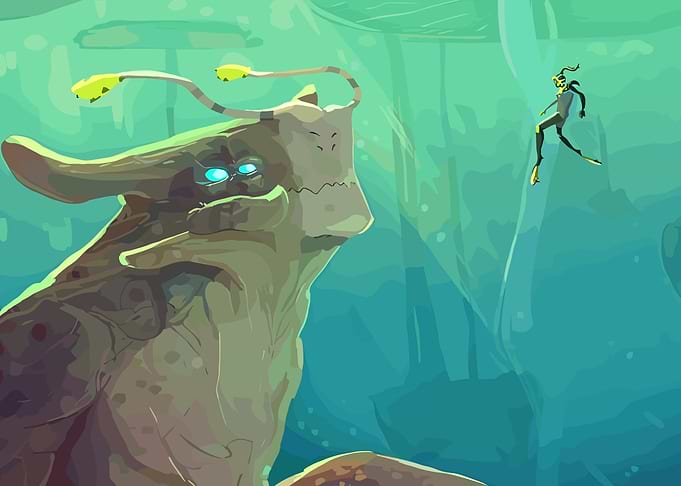 Underwater Encounter: Diver and Sea Creature