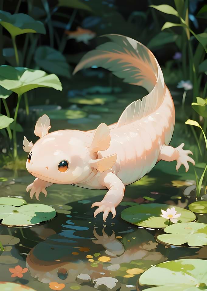 Axolotl in Pond Digital Art
