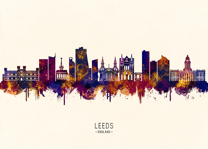 Leeds England Skyline Watercolor Silhouette