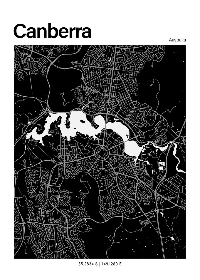 Canberra Black and White Map