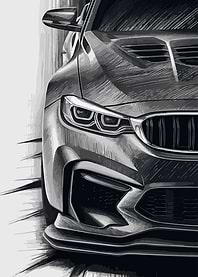 Monochrome Car Front View Illustration
